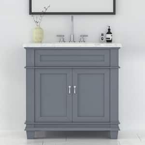 Dorian 36 in. W x 22 in. D x 35.63 in. H Single Sink Freestanding Bath Vanity in Charcoal Gray with Carrara Marble Top
