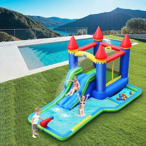 90 in. x 189 in. Green Oxford Cloth Inflatable Bouncer Climbing Slide Bounce House Water Park BallPit without Blower