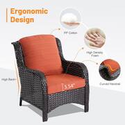 Oreille Brown 9-Piece Wicker Outdoor Patio Conversation Sofa Set with a Rectangle Firepit and Orange Red Cushions