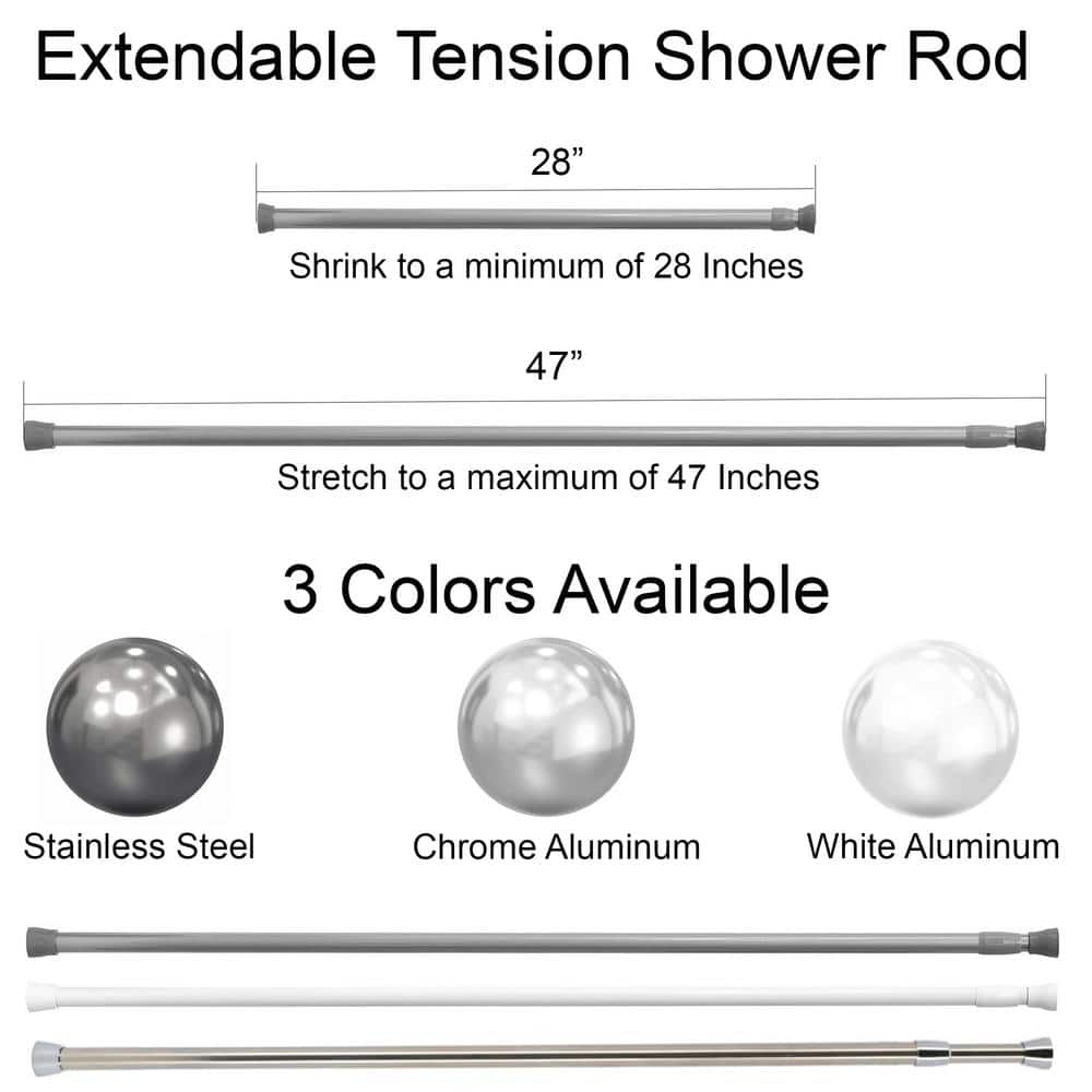 Adjustable Chrome Tension Shower Curtain Rod 28-47 Inches