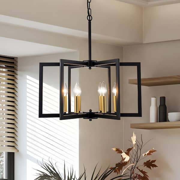 6-Light Black and Gold Modern Industrial Geometric Hanging Pendant Light