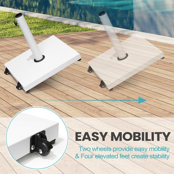 45 lbs. Cement Concrete Patio Umbrella Base in Milky White with 2 Wheels