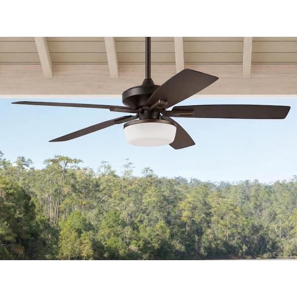 Gazebo IV 52 in. Indoor/Outdoor Flat Bronze Downrod Mount Ceiling Fan with Remote and Light Kit with 2-Bulbs Included