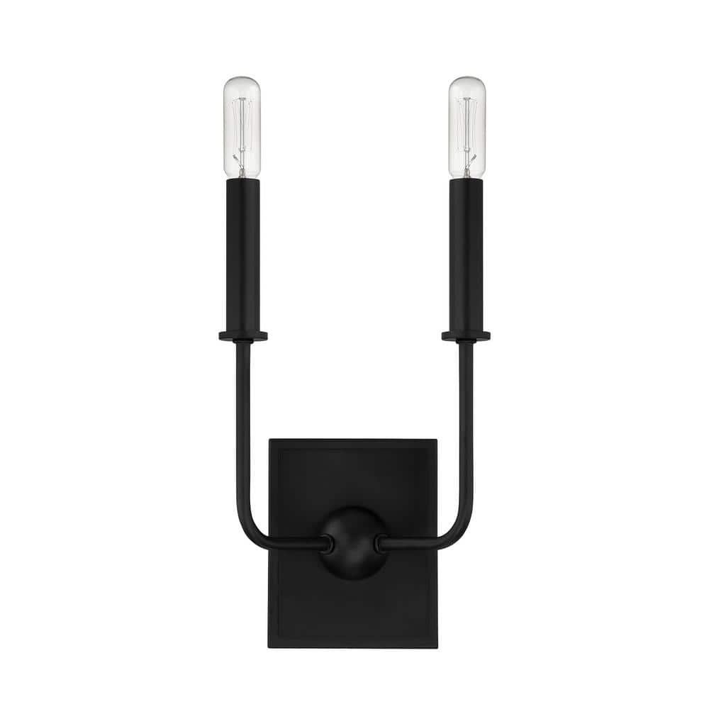 Matte Black 2-Light Dimmable Wall Sconce