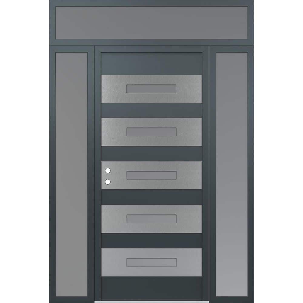 D9 60 in. x 96 in. Silver P Right-Hand/Inswing Frosted Glass Anth/Anth 2 Sidelite + Transom Steel Prehung Front Door price history on PriceWatchPro