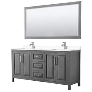 Daria 72in.Wx22 in.D Double Vanity in Dark Gray with Cultured Marble Vanity Top in White with Basins and Mirror