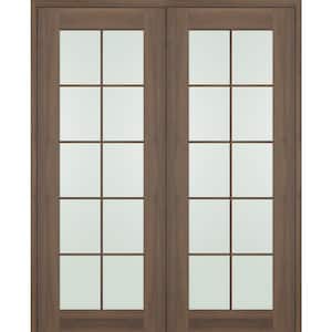 Vona 36 in. x 80 in. 10-Lite Both Active Frosted Glass Pecan Nutwood Wood Composite Double Prehung French Door