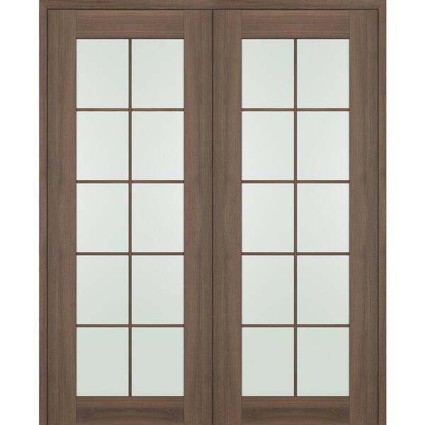Belldinni Vona 36 in. x 80 in. 10-Lite Both Active Frosted Glass Pecan Nutwood Wood Composite Double Prehung French Door