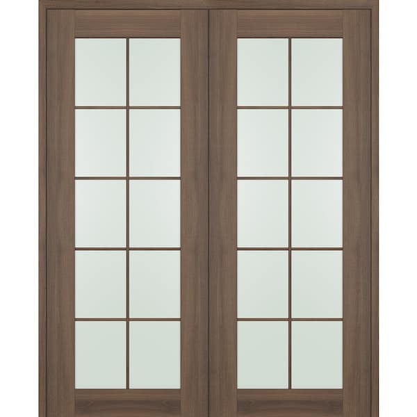 Belldinni Vona 48 in. x 84 in. 10-Lite Both Active Frosted Glass Pecan Nutwood Wood Composite Double Prehung French Door