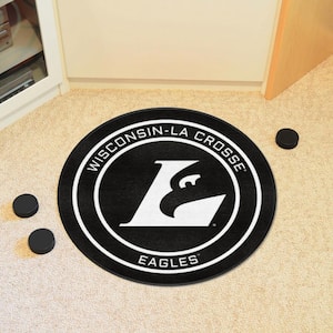 Wisconsin-La Crosse Black 2 ft. Round Hockey Puck Accent Rug