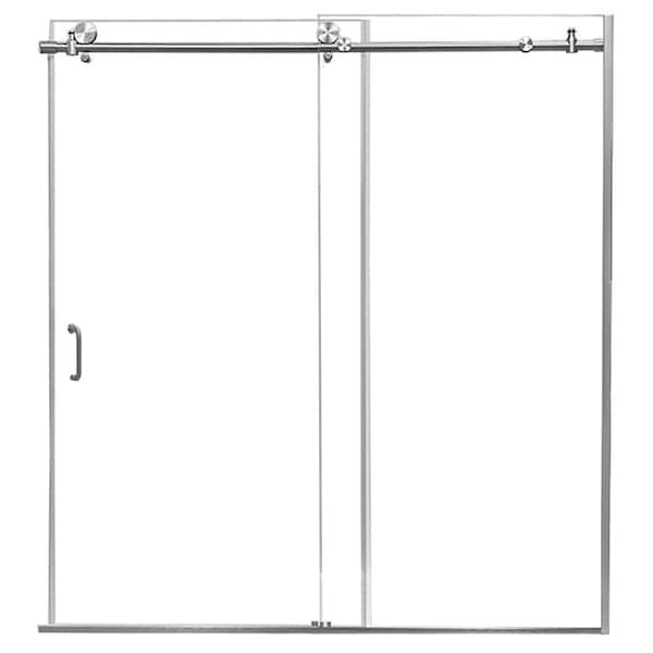 CRAFT + MAIN Marina 60 in. W x 62 in. H Sliding Semi Frameless Tub Door in Silver with Clear Glass