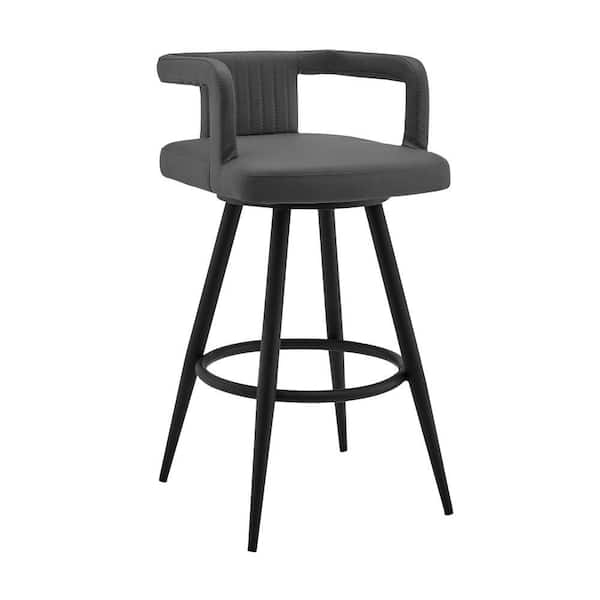 Benjara 28 in. Gray and Black Low Back Metal Frame Bar Stool with Faux Leather Seat