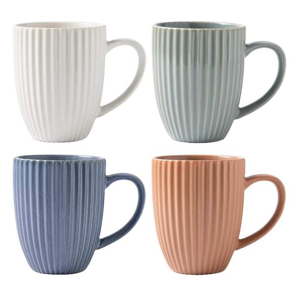 Cesicia 16 oz. Classic Stripes Multi-Colored Large Ceramic Espresso/Cappuccino Cups Mug (Set of 4)