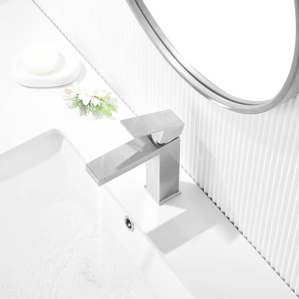 Brushed Nickel Single Handle High Arc Bathroom Faucet with Drain Kit