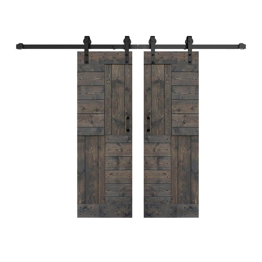 S Series 60 in. x 84 in. Smoky Gray Finished DIY Solid Wood Double Sliding Barn Door with Hardware Kit price history on PriceWatchPro