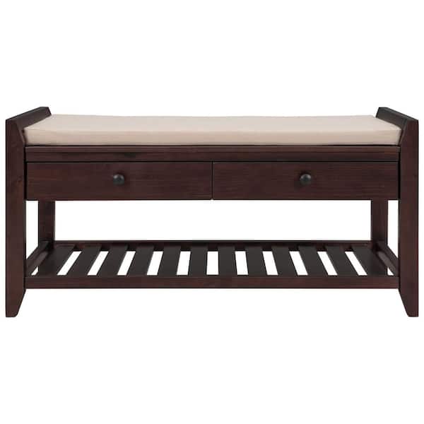 STICKON 19.8 in. H x 39 in. W x 14 in. D Espresso Wood Shoe Storage Bench