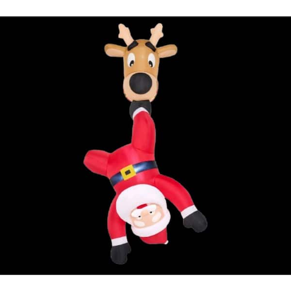 6 ft. Tall Christmas Inflatable Falling Santa with Reindeer Broke Out from Window, Blow Up with Build-in LED