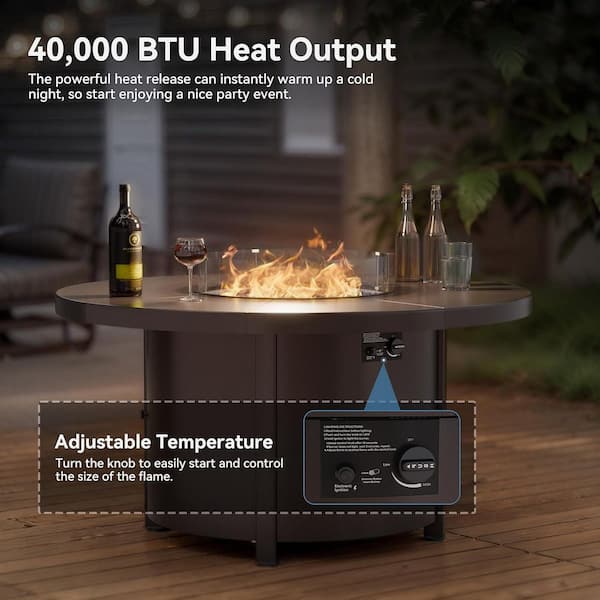 Zerpod Metal Outdoor 48 in. Round Propane Fire Pit Table with