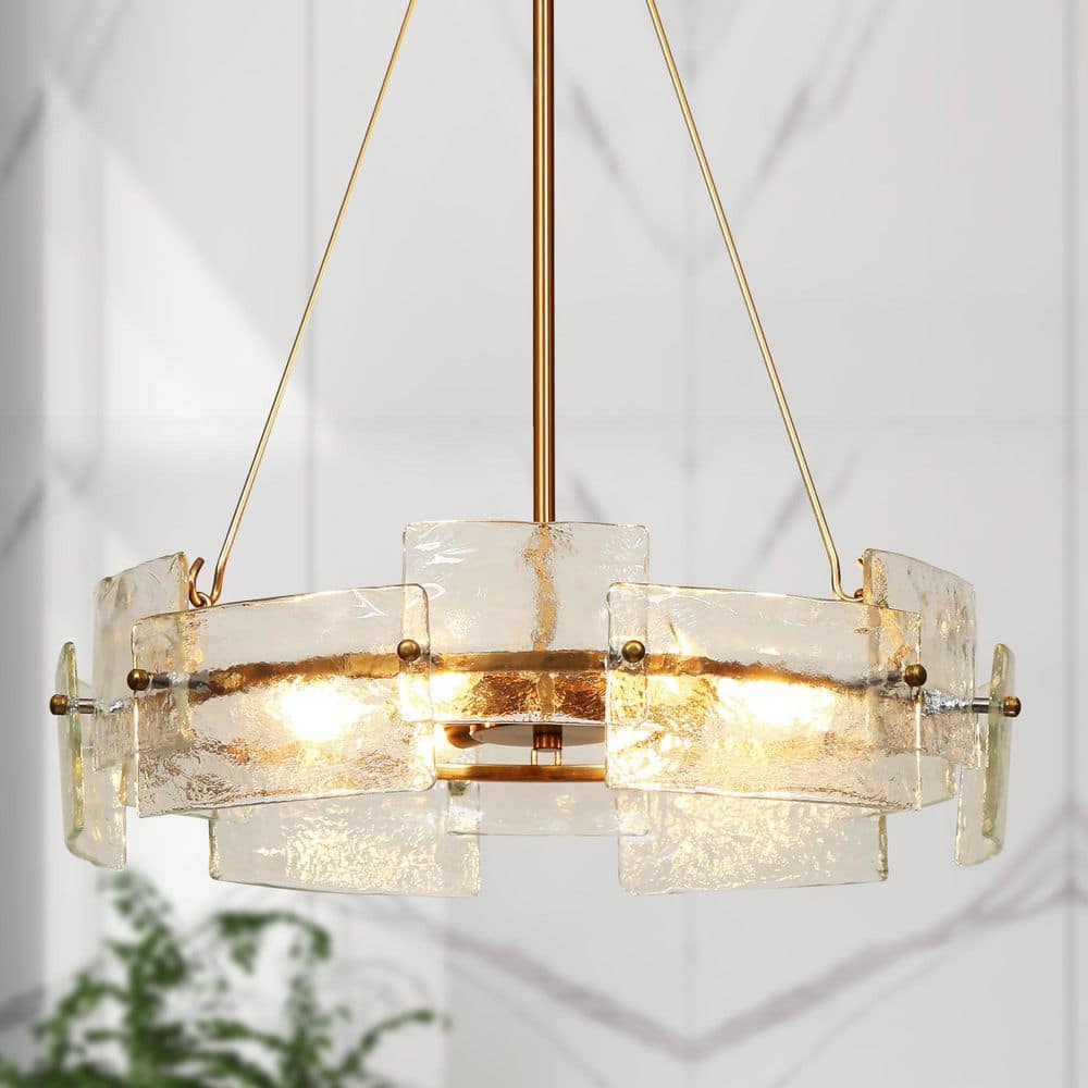 Zevni Glacera 6-Light Glass Drum Chandelier with Copper-Tone