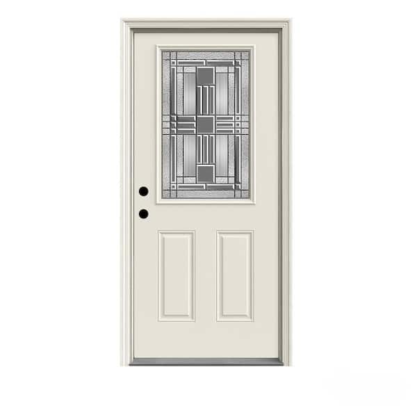 JELD-WEN 32 in. x 80 in. 1/2 Lite Cordova Primed Steel Prehung Right-Hand Inswing Front Door w/Brickmould