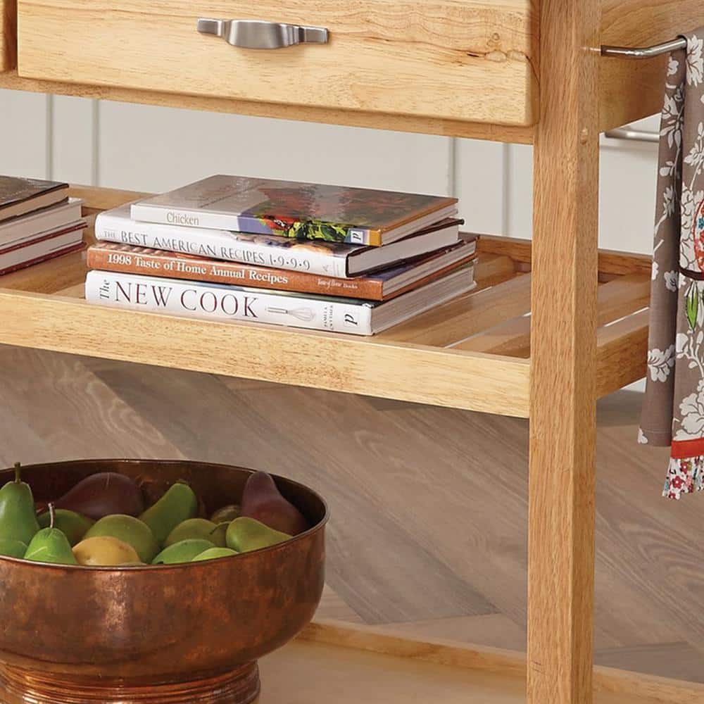 Solid Wood Rectangular Kitchen Cart with Wine Rack and Storage