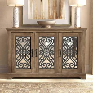 Calidia Knott Oak and Gray Stone Wood 45.7 in. 3-Door Sideboard with Adjustable Shelves