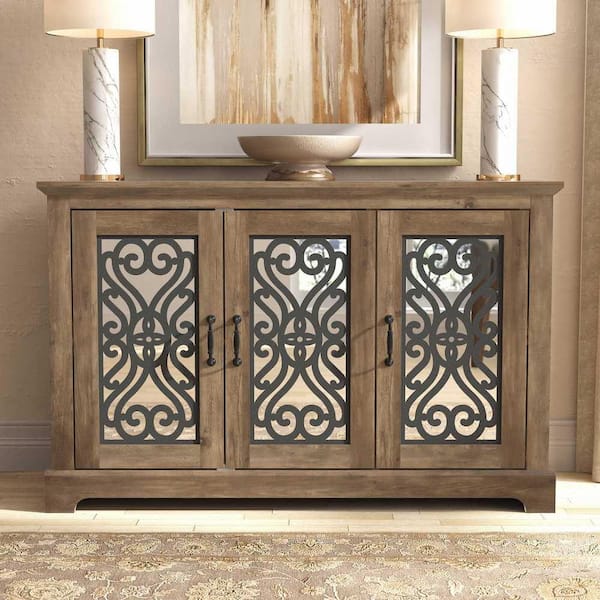 GALANO Calidia Knott Oak and Gray Stone Wood 45.7 in. 3-Door Sideboard with Adjustable Shelves