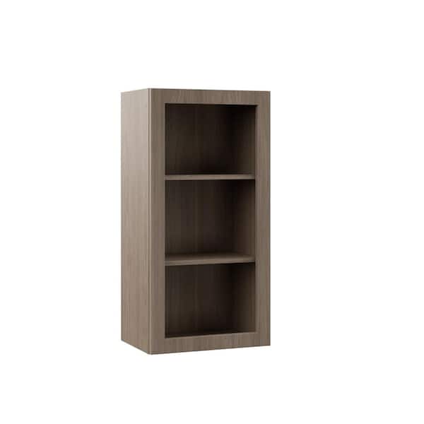 Hampton Bay Designer Series Edgeley Assembled 18x36x12 in. Wall Open Shelf Kitchen Cabinet in Driftwood