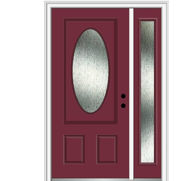 MMI Door 48 in. x 80 in. Left-Hand Inswing Rain Glass Burgundy Fiberglass Prehung Front Door on 6-9/16 in. Frame
