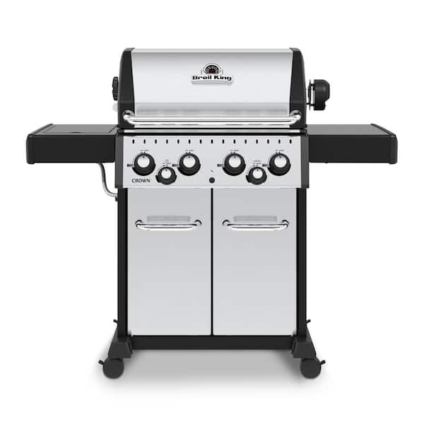 Broil King Crown S 490 4-Burner Propane Gas Grill in Stainless Steel with Side Burner and Rear Rotisserie Burner