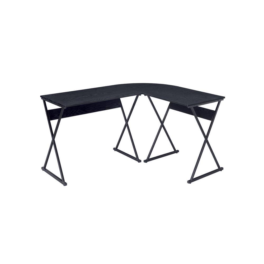 Zafiri Executive Black Wood Desk with Drawer and X-Shaped Base