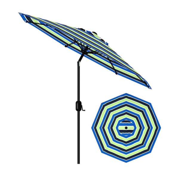 9 ft. Metal Pole Round Market Tilt Patio Umbrella with UV-Resistant Fabric in Yellow and Blue Stripes