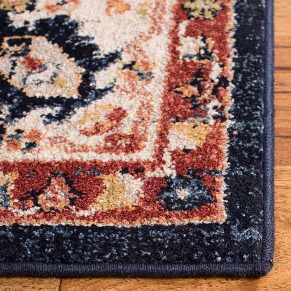 Navy and Ivory 8' x 10' Synthetic Floral Area Rug