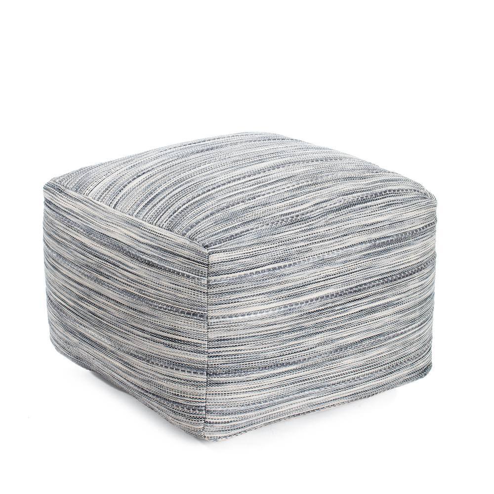 Gray and Blue Cotton Polyester Square Pouf Ottoman
