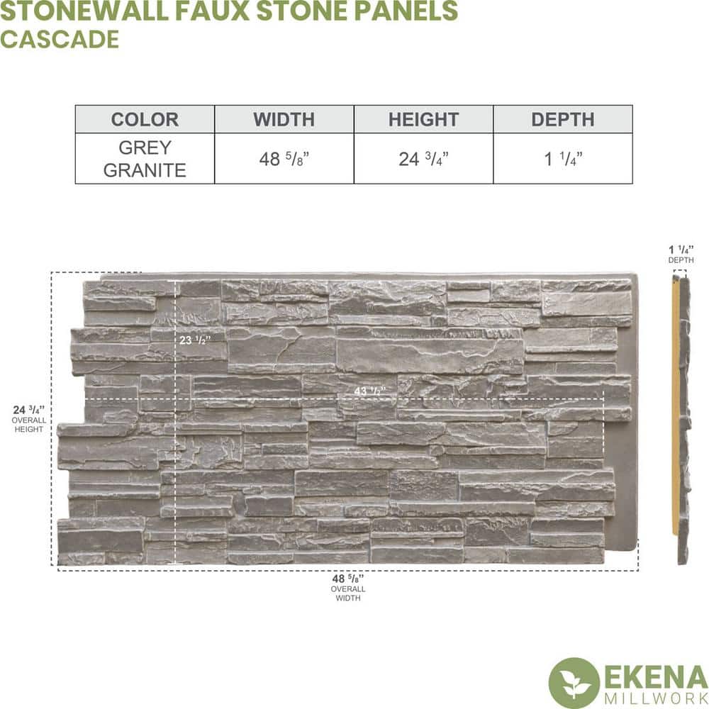 Grey Granite Faux Stone Wall Paneling 24.75" x 48.625"