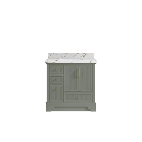 Willow Collections Alys 36 in. W x 22 in. D x 36 in. H Single Sink Bath Vanity Center in Evergreen with 2 in. Viola Brown qt Top