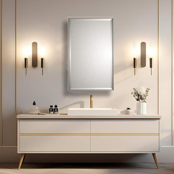 Vanwalt Modern Styled 16 in. W x 26 in. H Diamond Cut Double Beveled Rectangle Mirror Recessed Bathroom Medicine Cabinet