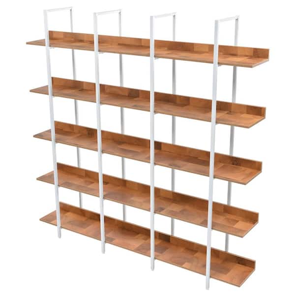 Tatahance 70.9 in. Wide Brown and White Finish 5 Shelf Open Bookcase
