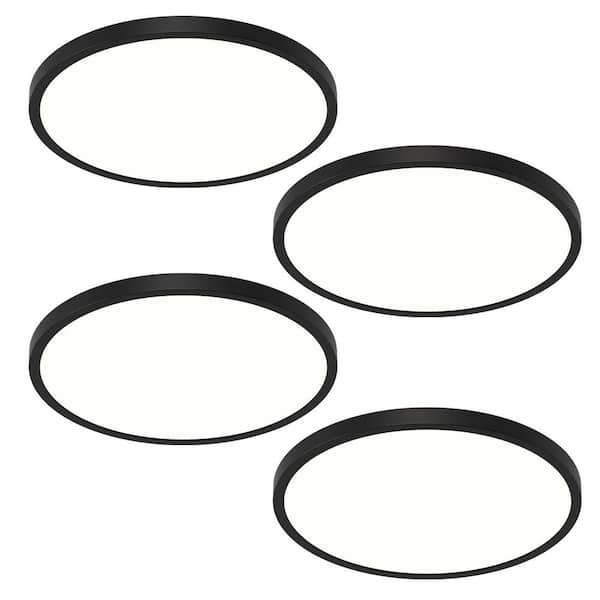 4-PACK 12 in. Black Integrated LED Flush Mount Light Super Narrow Frame Slim LED CeilIng Light With 5 CCT Selectable