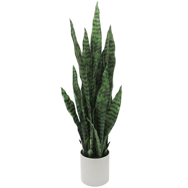 36 in. Sansevieria Artificial Snake Plant in Grey Pot