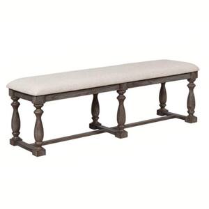 Gray Farmhouse Style Bench with Padded Seating and Turned Pedestal Base 60 in. L x 17 in. W x 19.5 in. H