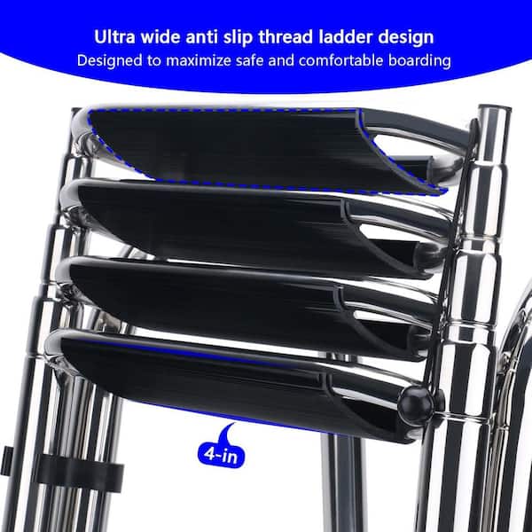 THMEIRA 4-Step Marine Boat Ladder, Stainless Steel, Silver