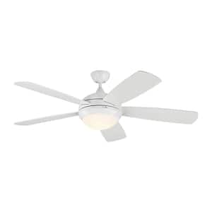Discus Classic 52 in. Modern Integrated LED Indoor White Ceiling Fan with White Blades and 3000K Light Kit, Pull Chain