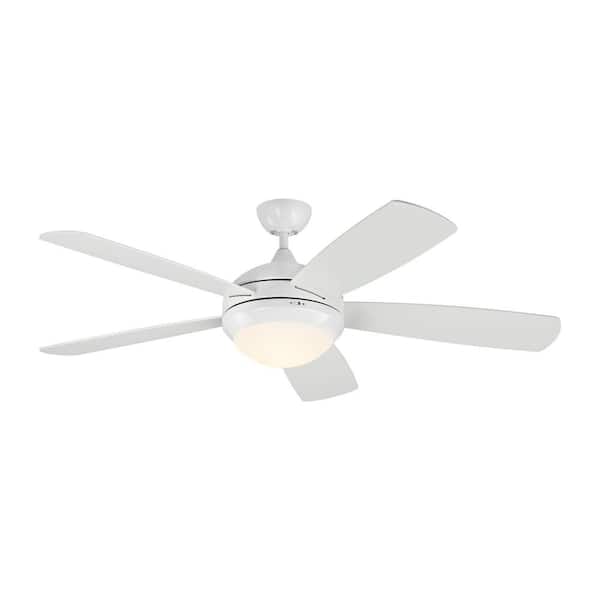 Discus Classic 52 in. Modern Integrated LED Indoor White Ceiling Fan with White Blades and 3000K Light Kit, Pull Chain