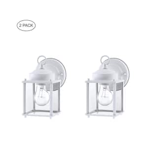 2-Pack 1-Light Outdoor Wall Light with Matte White and Clear Glass Shade