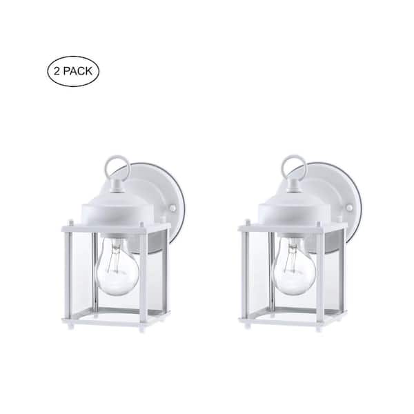 Hukoro 2-Pack 1-Light Outdoor Wall Light with Matte White and Clear Glass Shade