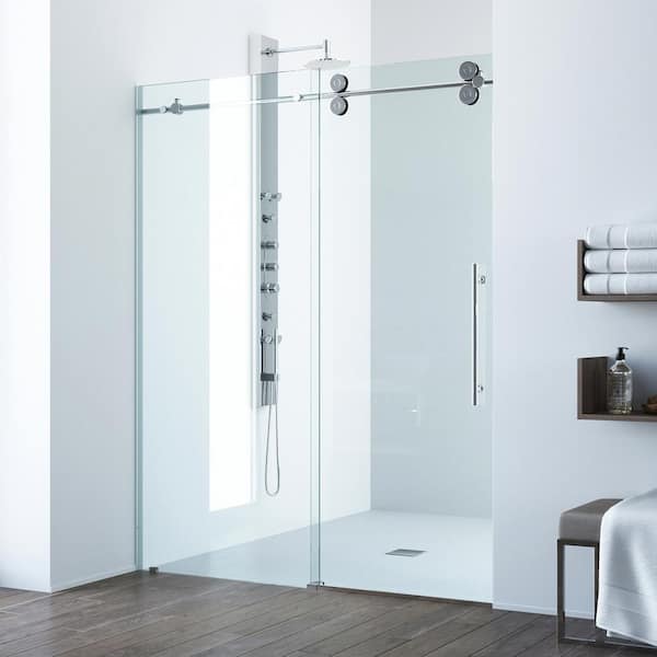 VIGO Elan 44 to 48 in. W x 74 in. H Sliding Frameless Shower Door in Chrome with 3/8 in. (10mm) Clear Glass