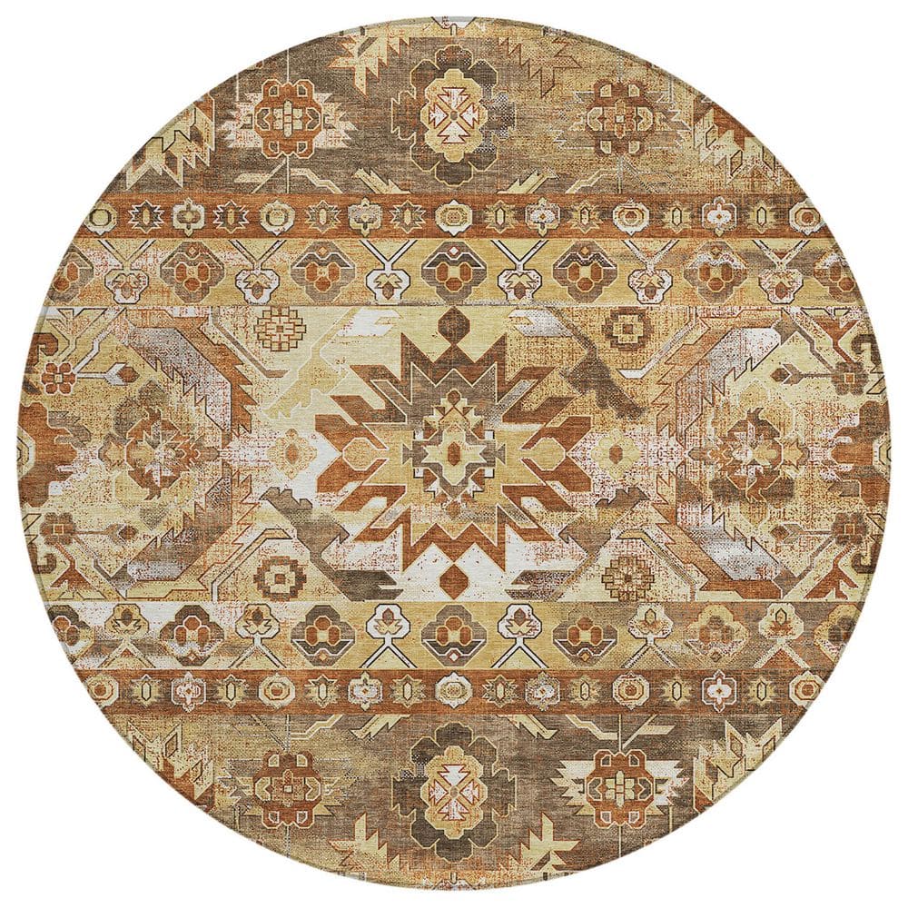 Chantille Machine Washable Indoor/Outdoor Abstract ACN2638 Gold 8 ft. x 8 ft. Round Rug price history on PriceWatchPro