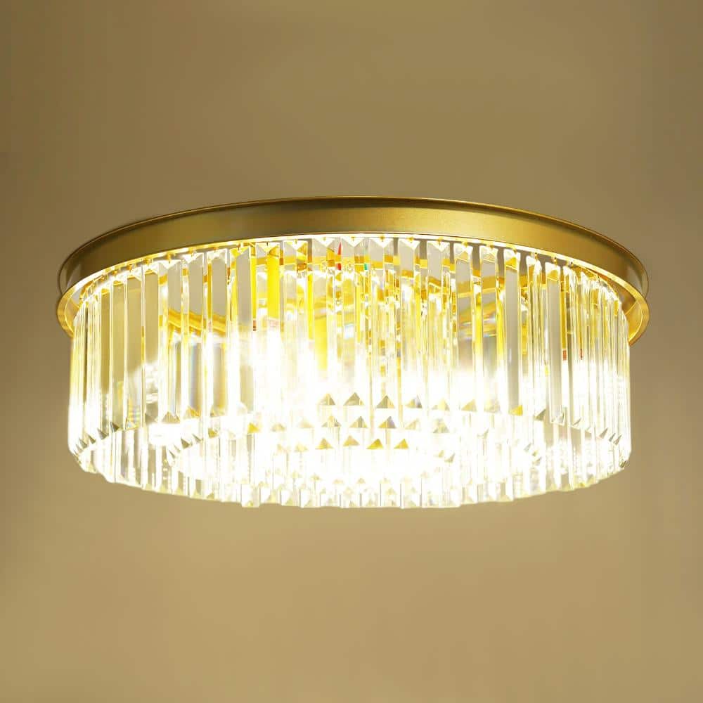 OUKANING 23.62 in. 8-Light Gold Modern Flush Mount Ceiling Light