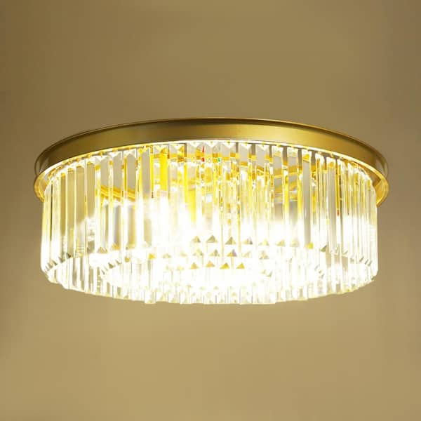 23.62 in. 8-Light Gold Modern Flush Mount Ceiling Light with Clear Glass Shade for Bedroom Living Room
